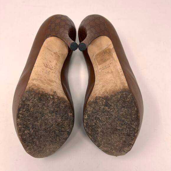 Gucci Womens 36 Chocolate Brown Leather Sofia Platform Stiletto Peep Toe Heels - Picture 10 of 16